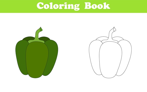 Premium vector bell pepper coloring page coloring book for children with colorful bell pepper and sketch to color