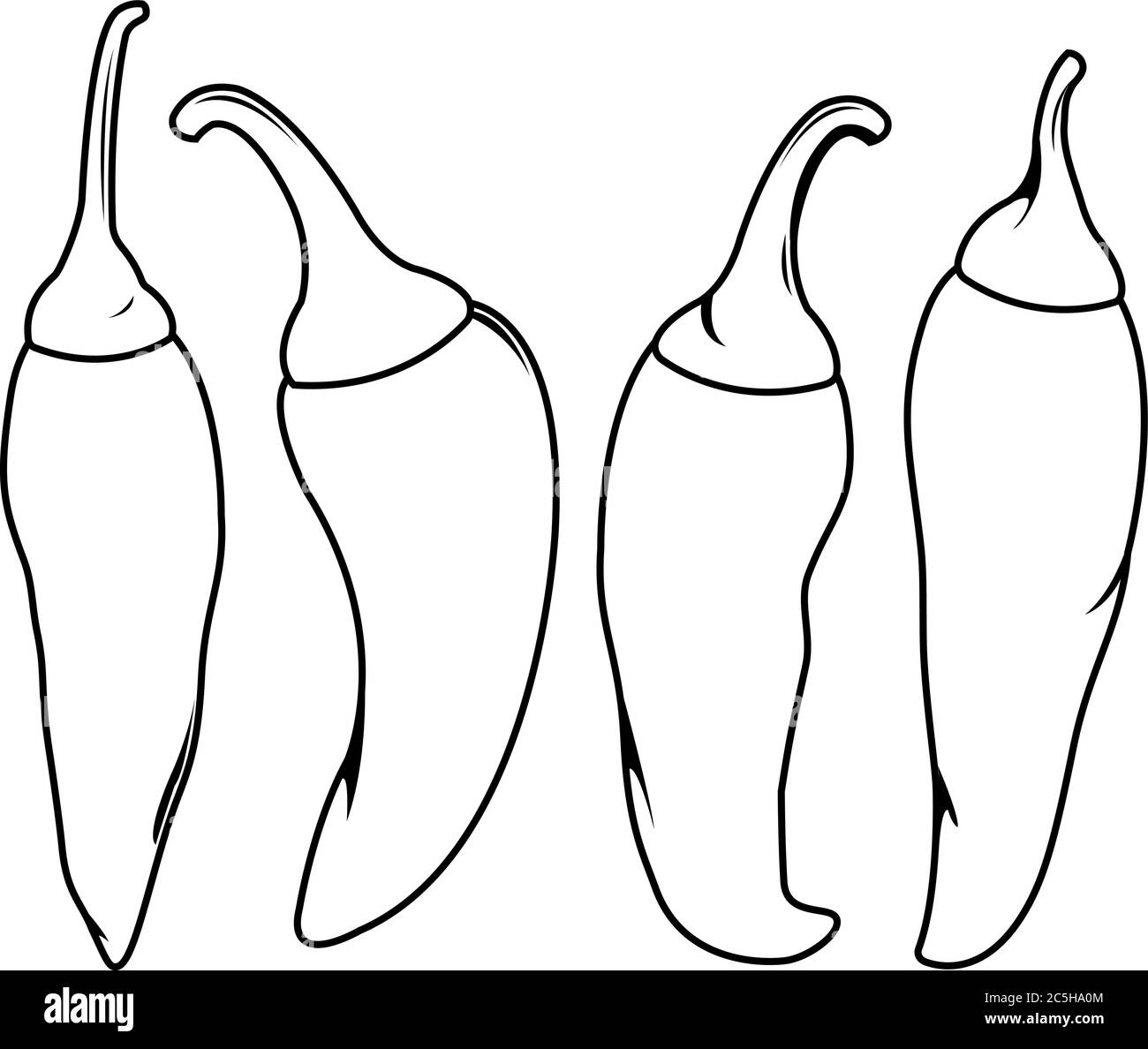 A set of hot chili peppers vector black and white coloring page stock vector image art