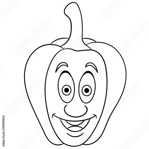 Coloring page cartoon bell pepper happy vegetable character eco food symbol design element for kids coloring book t