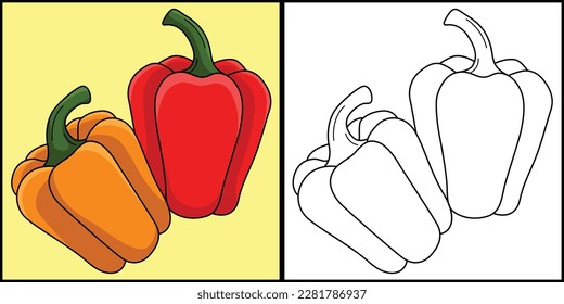 Bell pepper fruit coloring page illustration stock vector royalty free