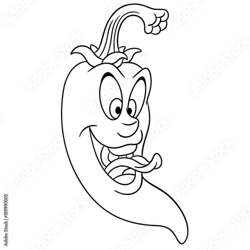 Coloring page cartoon chili pepper happy vegetable character eco food symbol design element for kids coloring book t