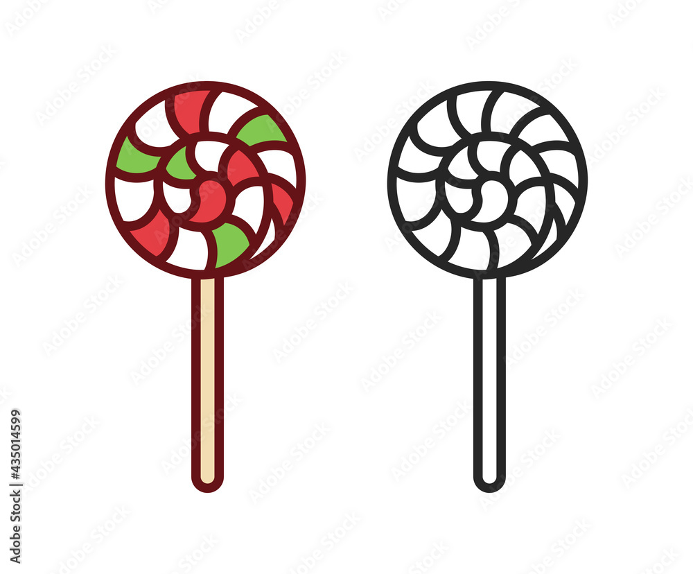 Peppermint lollipop cartoon colored and outline clip art vector illustration set simple easy coloring book activity worksheet page for kids vector