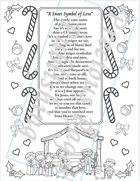 Candy cane original poem coloring pagea sweet symbol of love children kids sunday school primary youth activity instant download download now