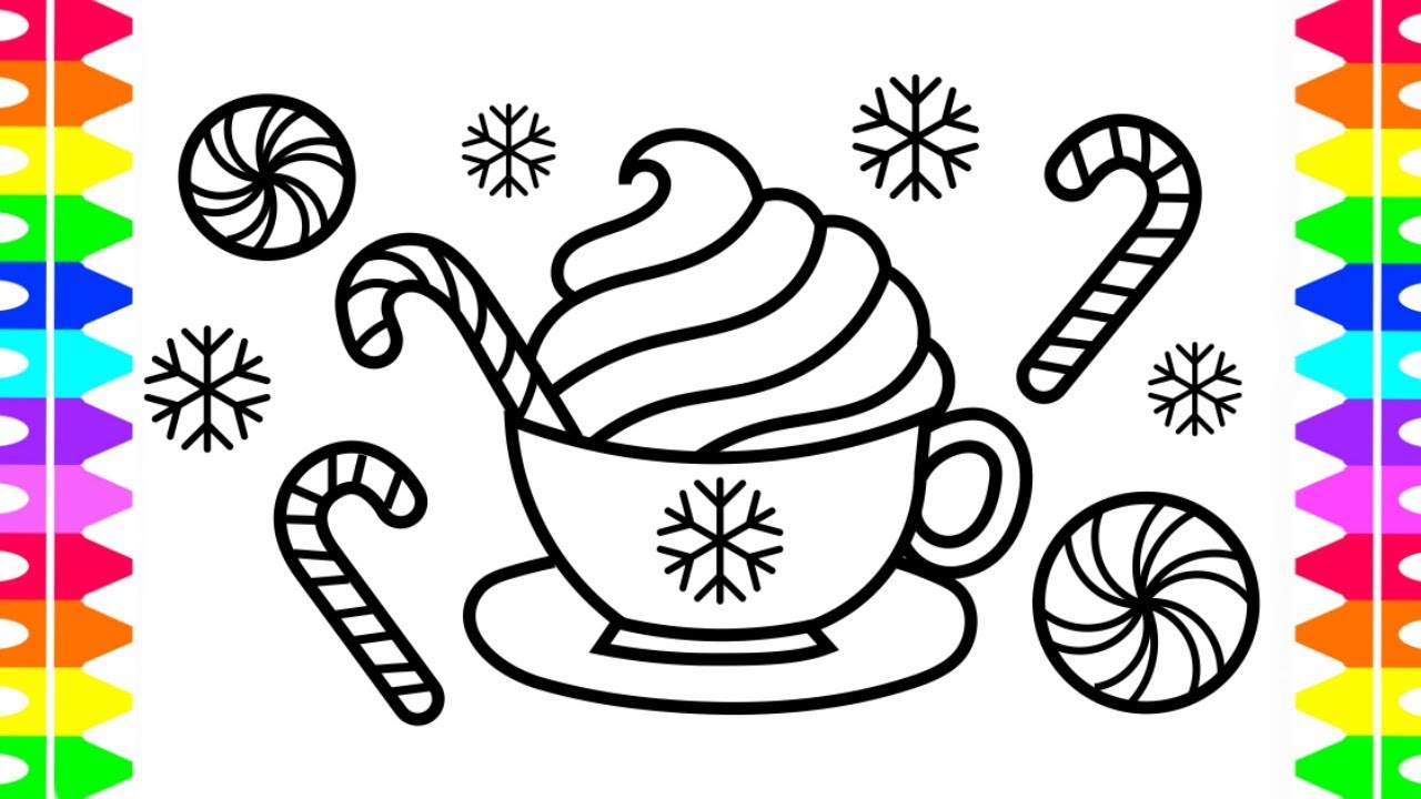 Peppermint hot chocolate coloring page happy holidays coloring pages original art for kids