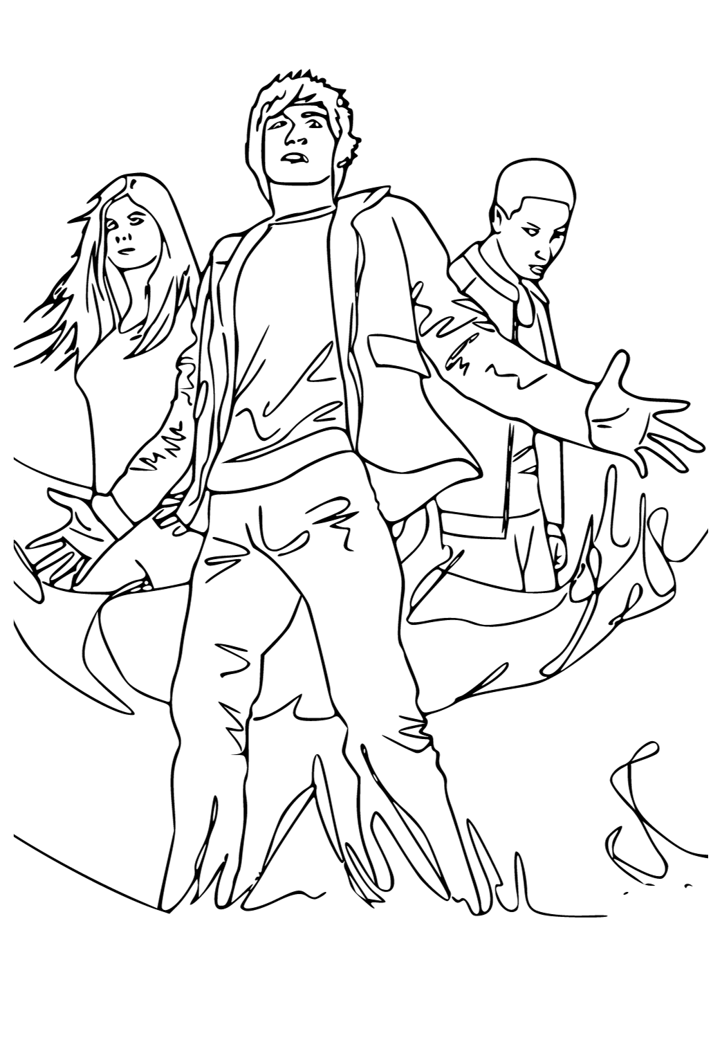 Free printable percy jackson friends coloring page for adults and kids