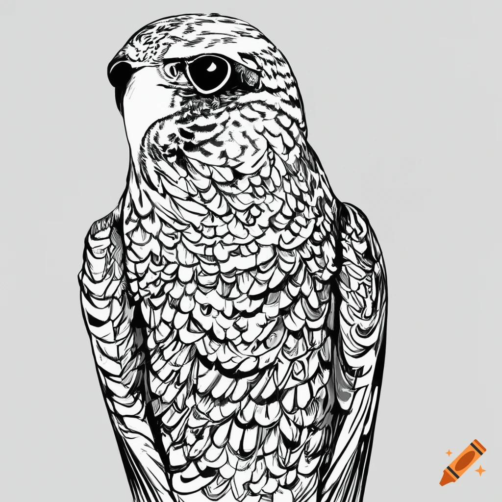 Falcon style of coloring book vector lines black and white on