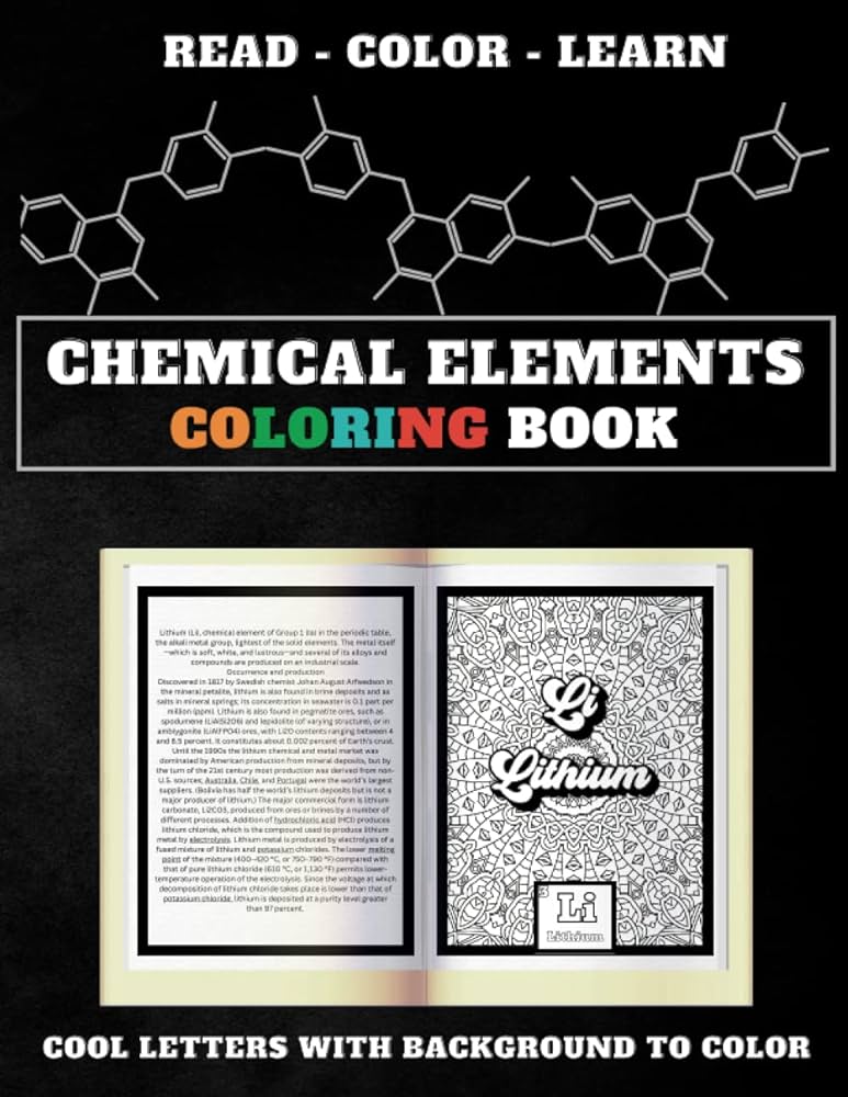 Chemical elements coloring book for teens and adults learn about symbols from the periodic table and color them