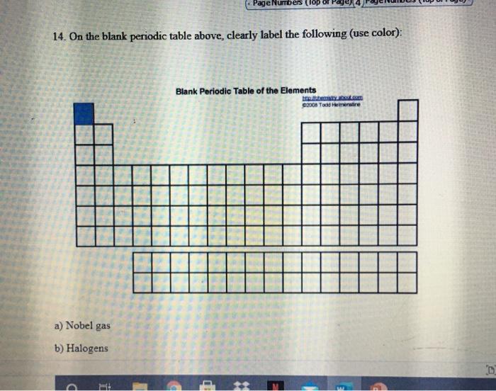 Solved page numbers top on the blank periodic table