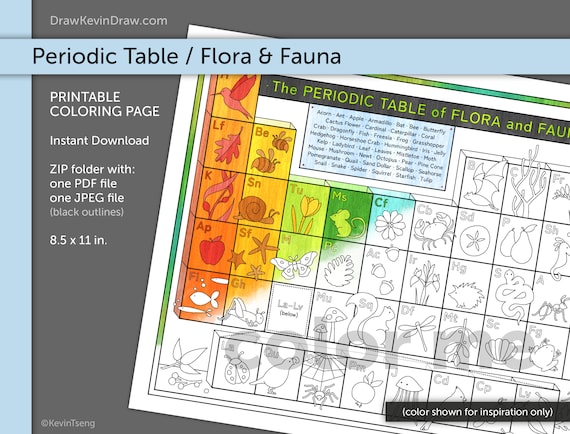 Periodic table of flora fauna coloring page digital