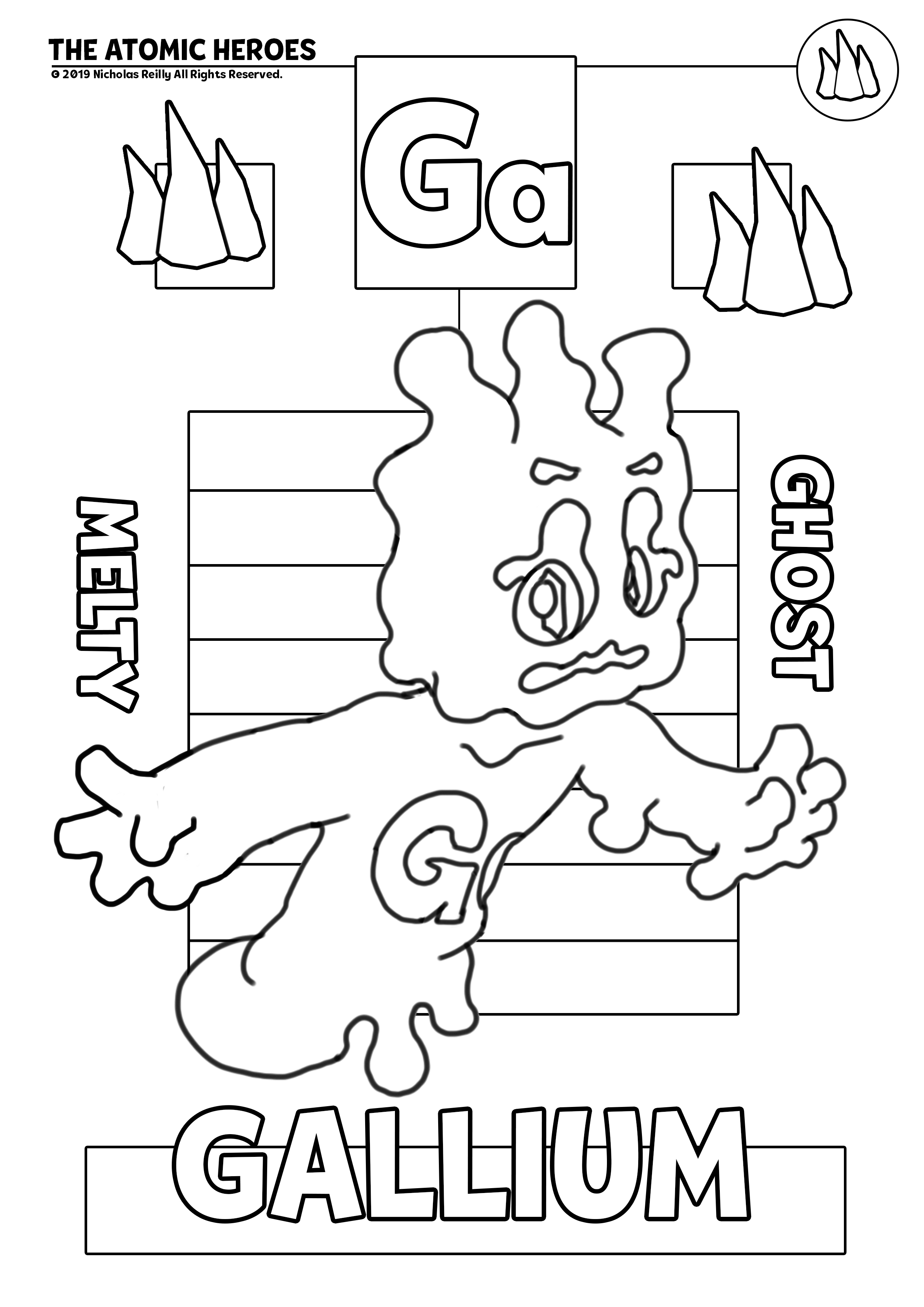 Atomic heroes coloringpages based on periodic table