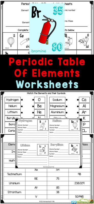 Free printable periodic table of elements science worksheets