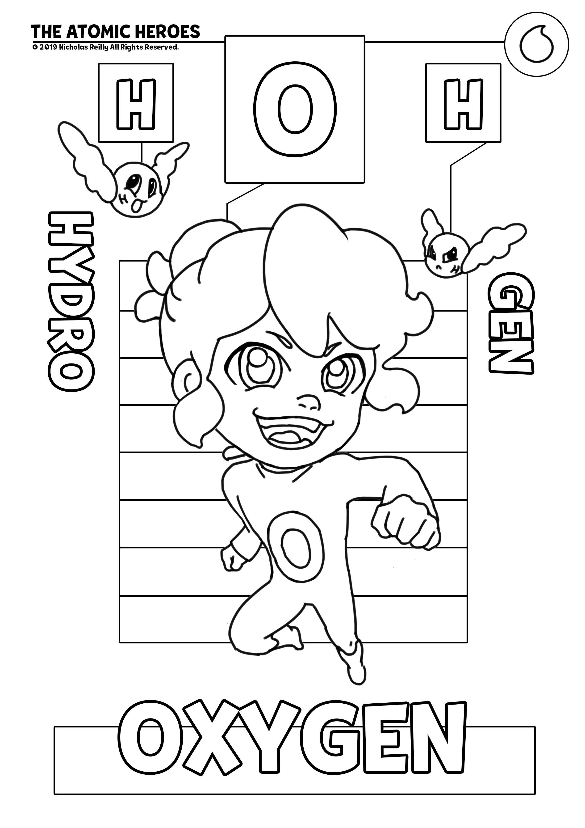 Atomic heroes coloringpages based on periodic table