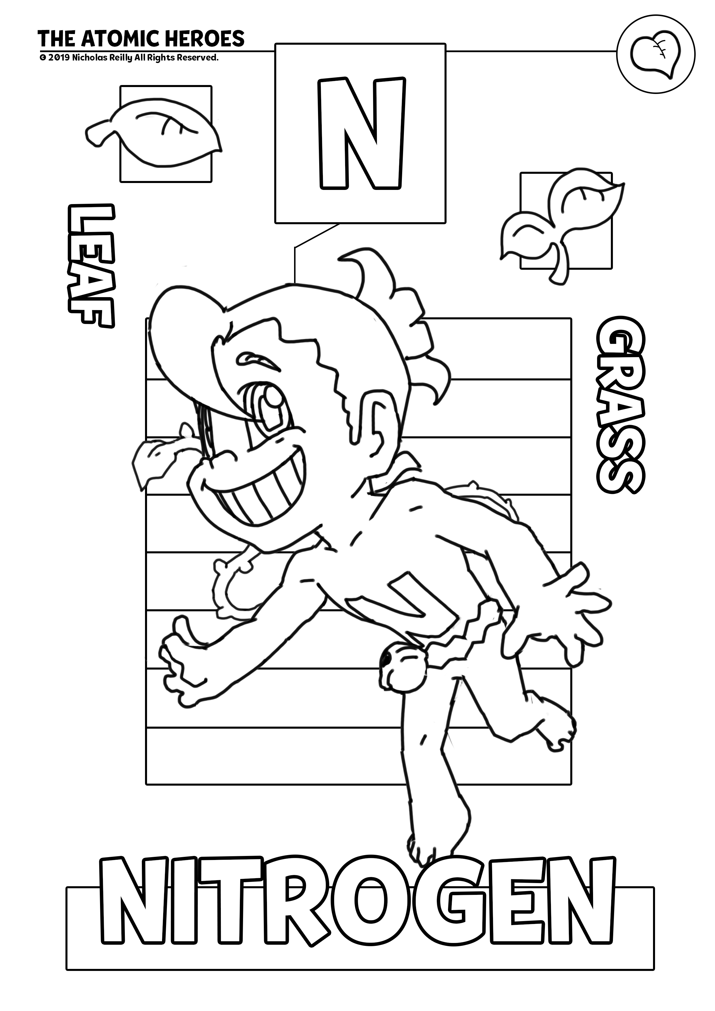 Atomic heroes coloringpages based on periodic table