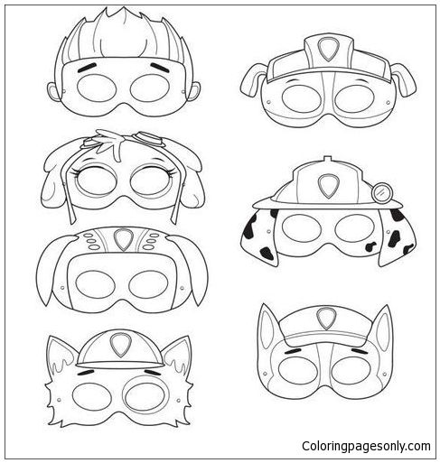 Paw patrol mask coloring pages