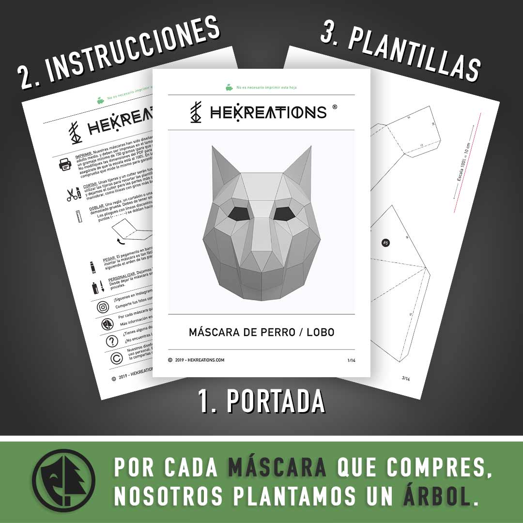 Dog mask printable template papercraft pdf pattern