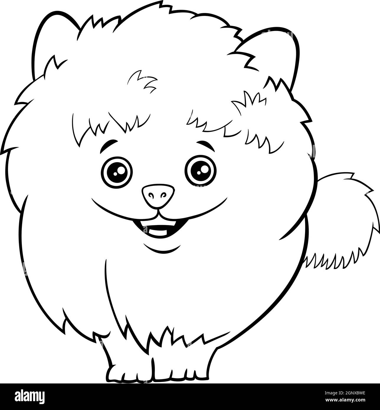 Pãgina de libro para colorear de perro pomeraniano o perrito de dibujos animados imagen vector de stock