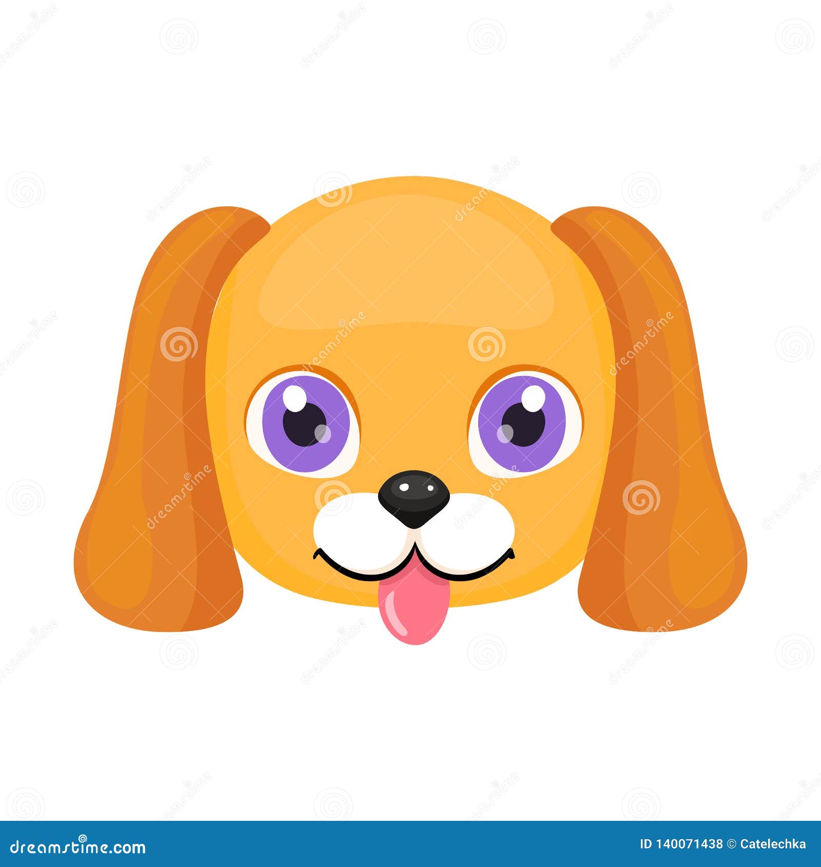 Cute dog face or mask isolated on white background cartoon puppy with bright eyes tongue smiling and kind stock vector