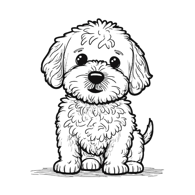 Perro caniche color negro en tilo boceto ilustraciãn vectorial vector premium