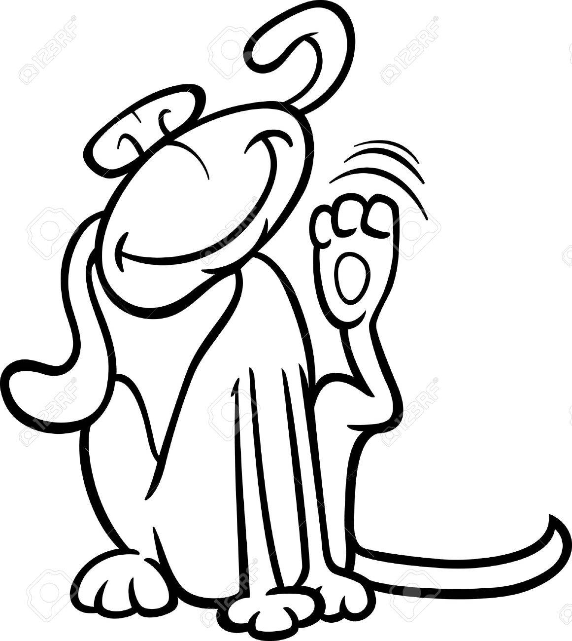 Black and white cartoon illustration of funny dog scratching his ear for coloring book royalty free svg cliparts vectors and stock illustration image