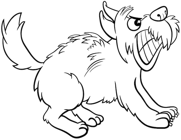 Premium vector cartoon angry dog coloring page