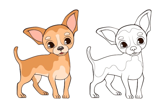 Premium vector coloring book little funny chihuahua dog with big ears stands on thin paws vector illustration