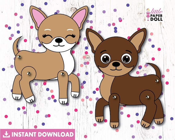 Dog paper doll instant download printable puppy dog coloring page dog birthday party activity kids craft boy chihuahua girl chihuahua