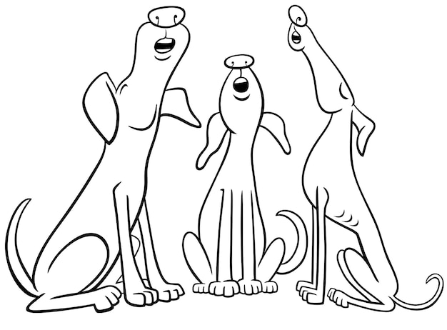 Premium vector cartoon barking or howling dogs characters coloring page