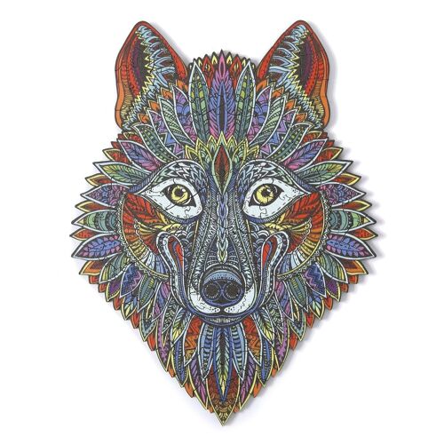 Buy wholesale d wooden puzzle diy silhouette shape with individual pieces with different designs in polychrome wood a size wolf design dmalcv