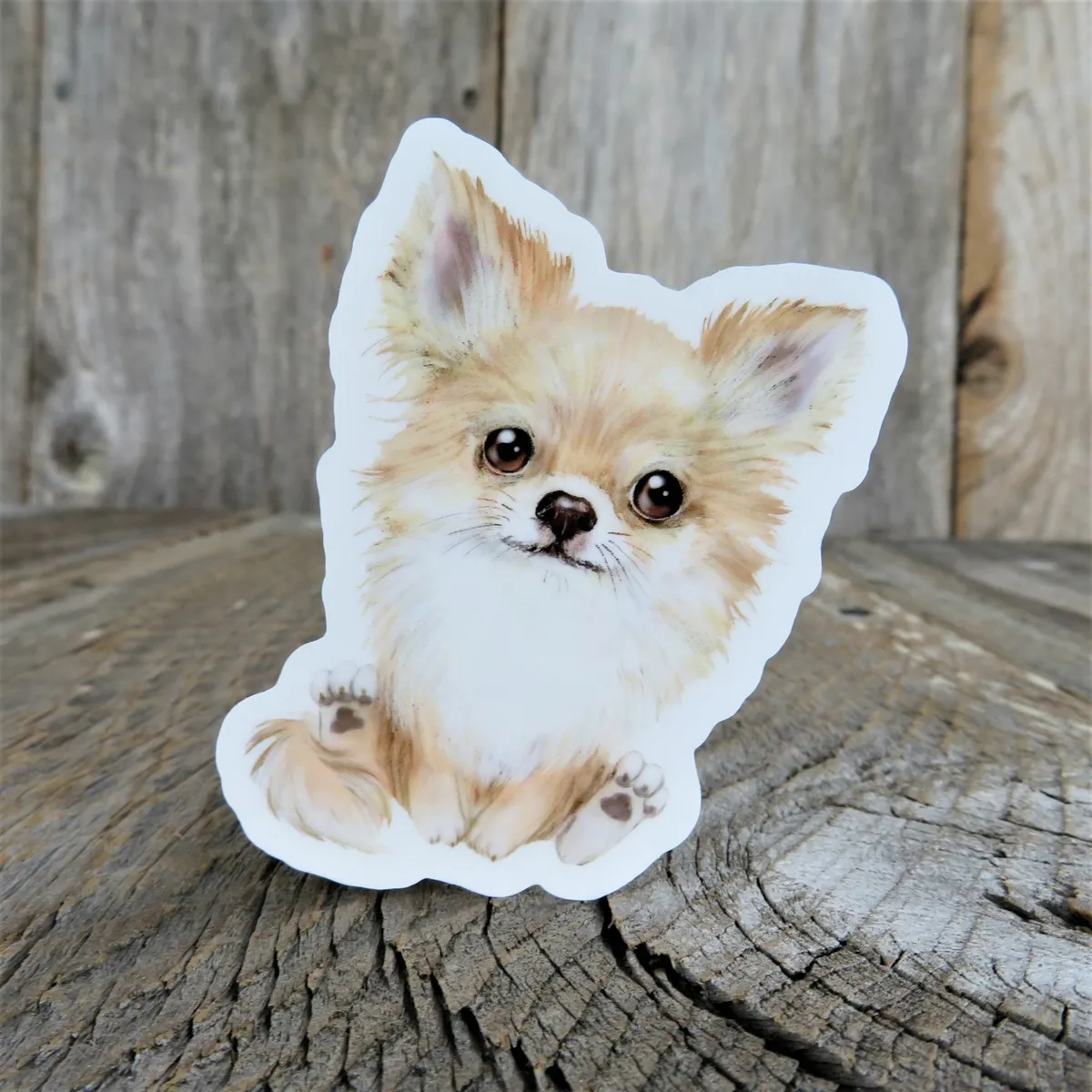 Long haired chihuahua dog sticker pomeranian puppy tan full color cartoon