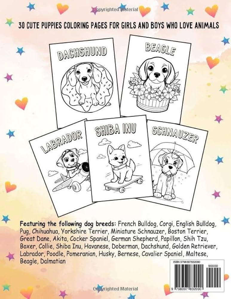 Dog breeds coloring book for kids ages