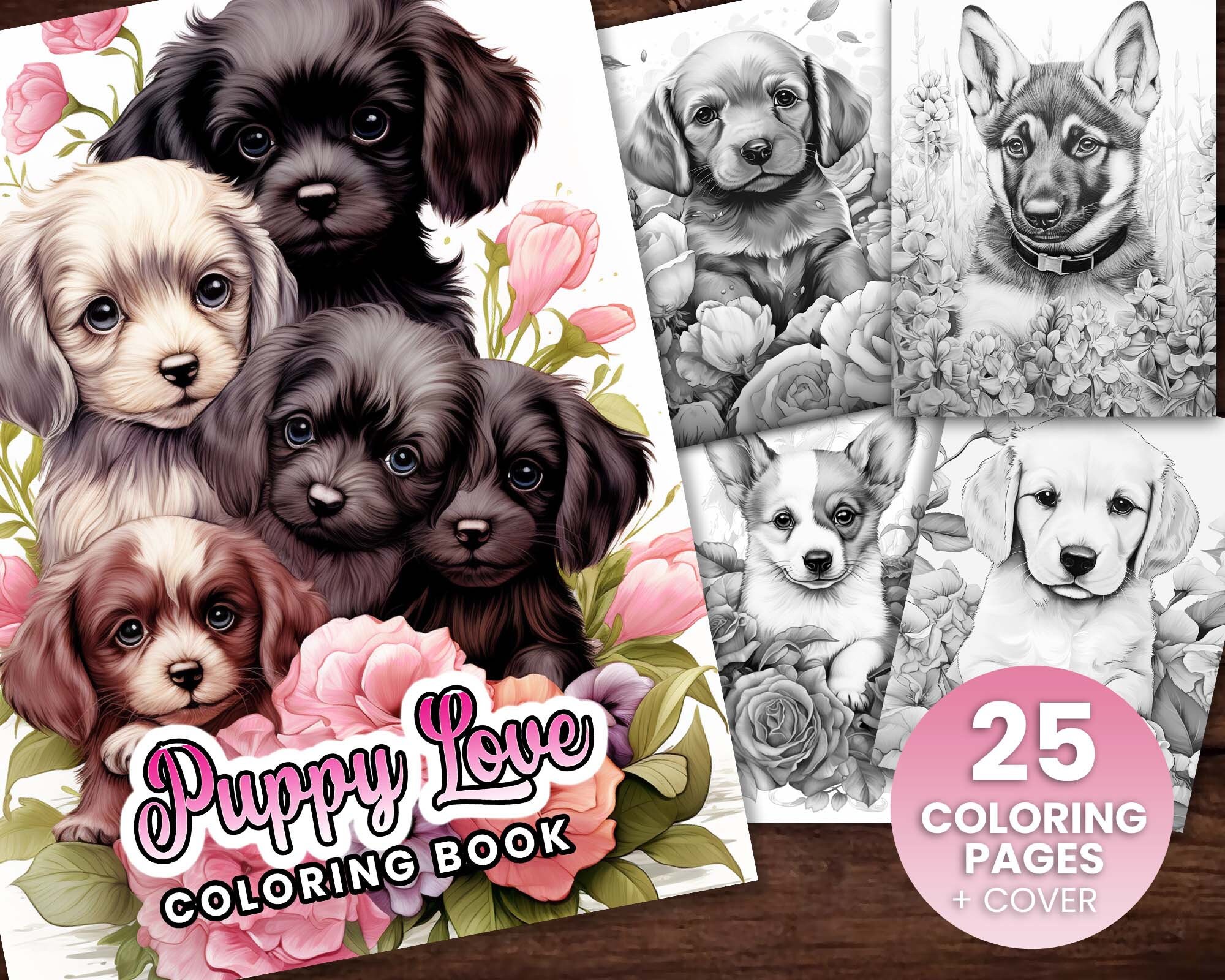 Libro de pãginas para colorear de perros puppy love