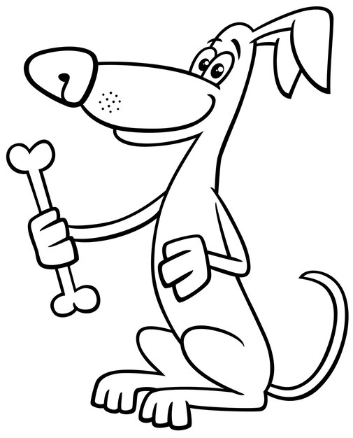 Premium vector cartoon dog character with dog bone coloring page