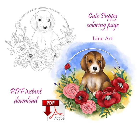Dibujo para colorear arte lineal cachorro lindo perrito descargar e imprimir en pdf