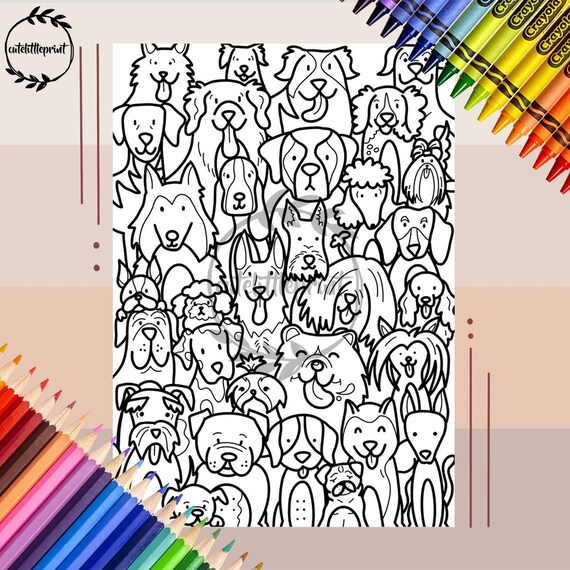 Linda pãgina para colorear de perros descarga instantãnea a pdf imprimible pãgina para colorear para niãos mascotas adorables para colorear animales lindos para que adultos coloreen