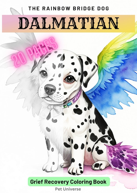 Libro para colorear dãlmata pãginas para colorear perro rainbow bridge regalo de pãrdida de perro libros para colorear para adultos en escala de grises imprimible descarga instantãnea