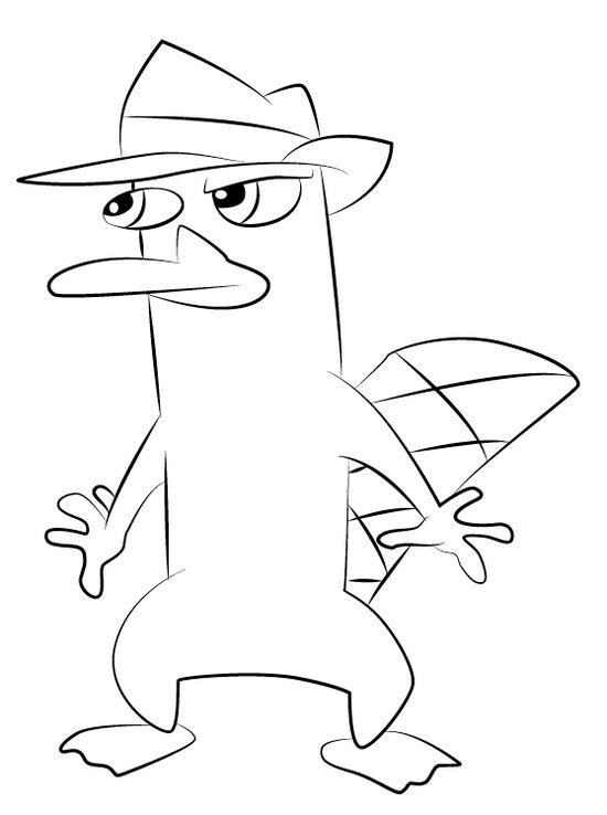 Perry the platypus from phineas and ferb coloring sheet for children disney character drawings easy cartoon drawings perry the platypus