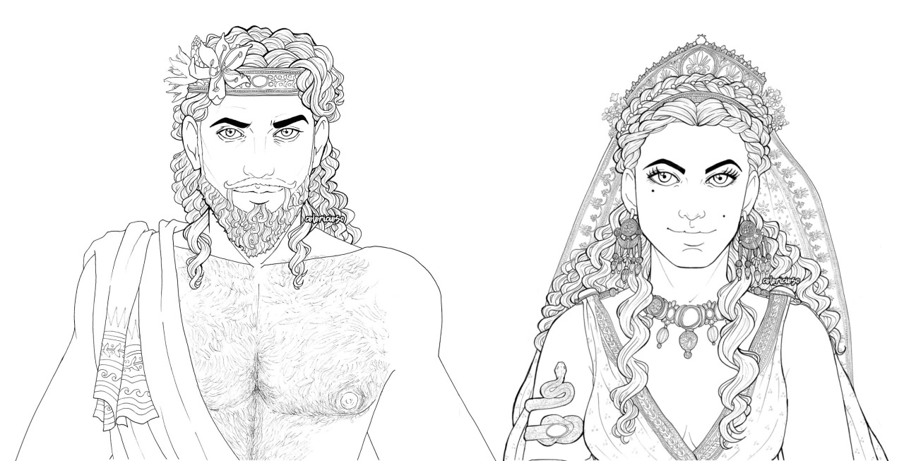 Â hades and persephone together lineart