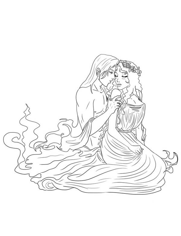 Hades is falling in love with persephone coloring page