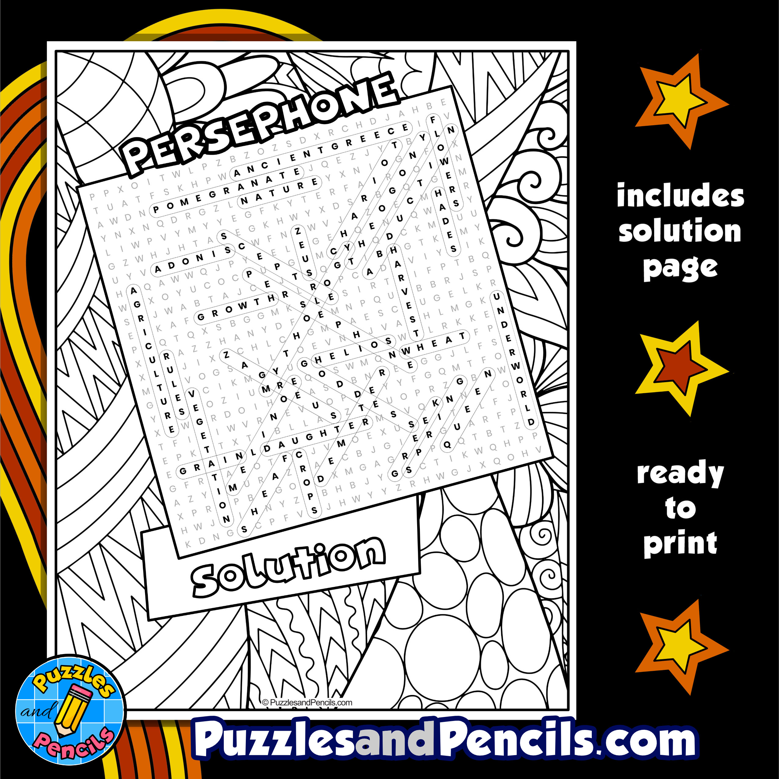 Persephone word search puzzle with coloring greek mythology wordsearch made by teachers