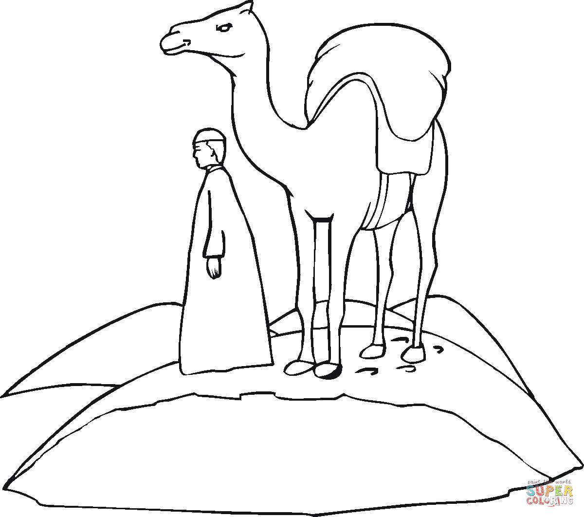 Loaded camel on the go through desert coloring page free printable coloring pages