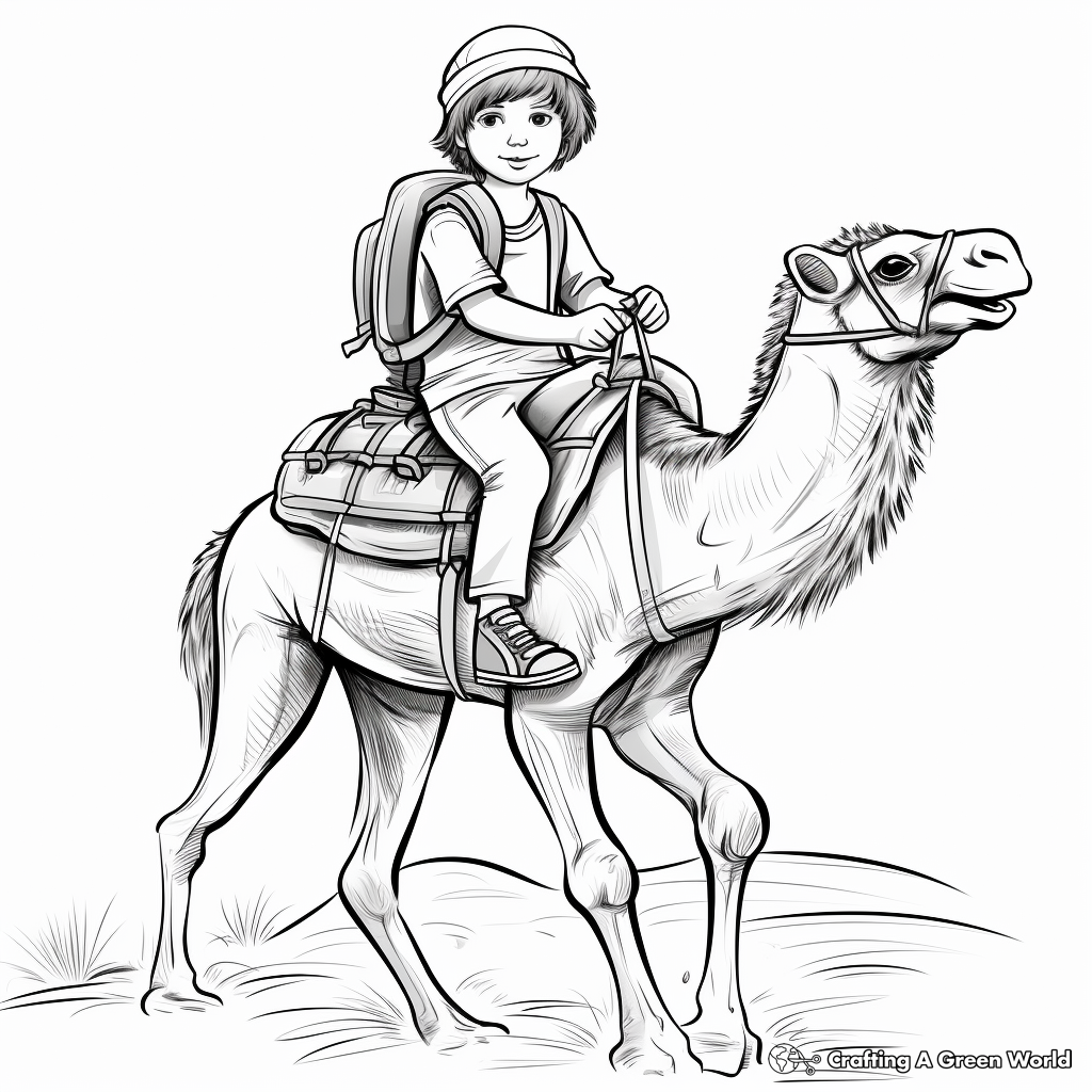 Camel in desert coloring pages