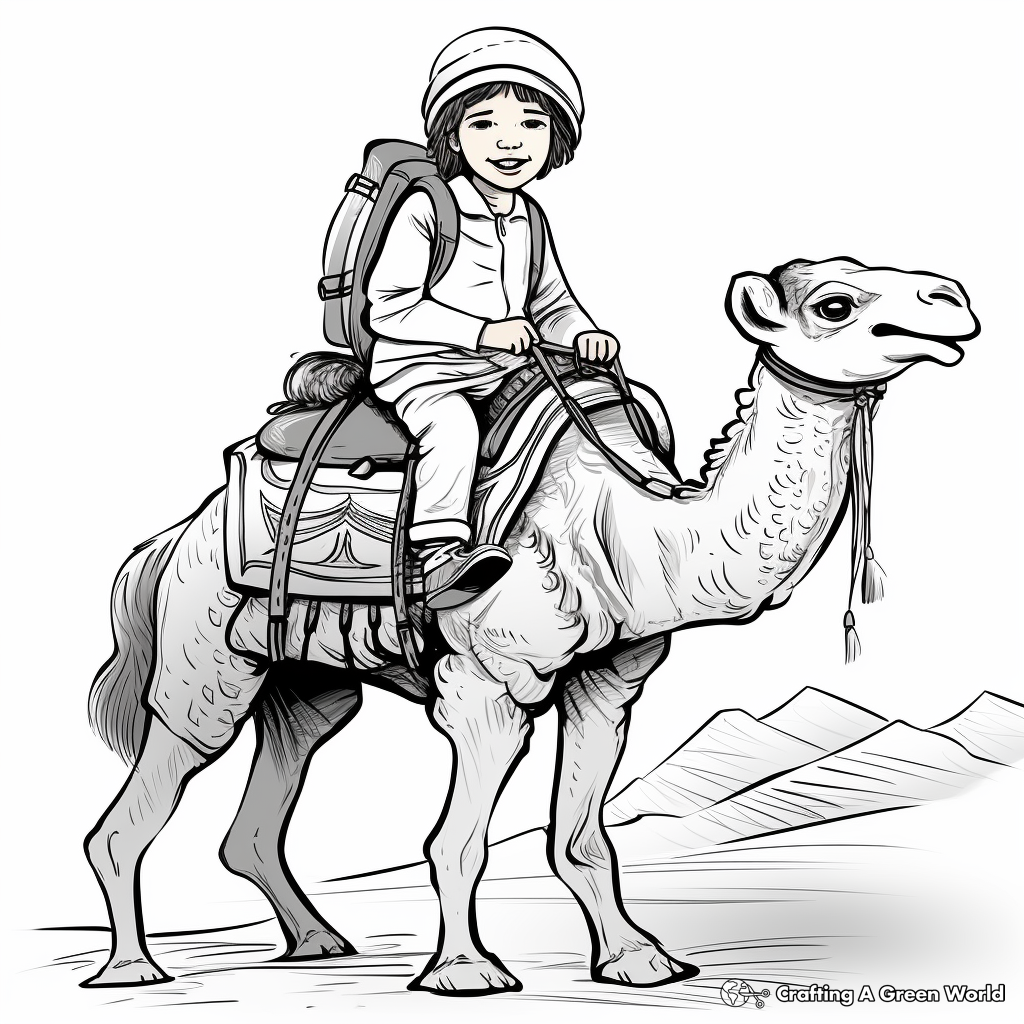 Camel in desert coloring pages