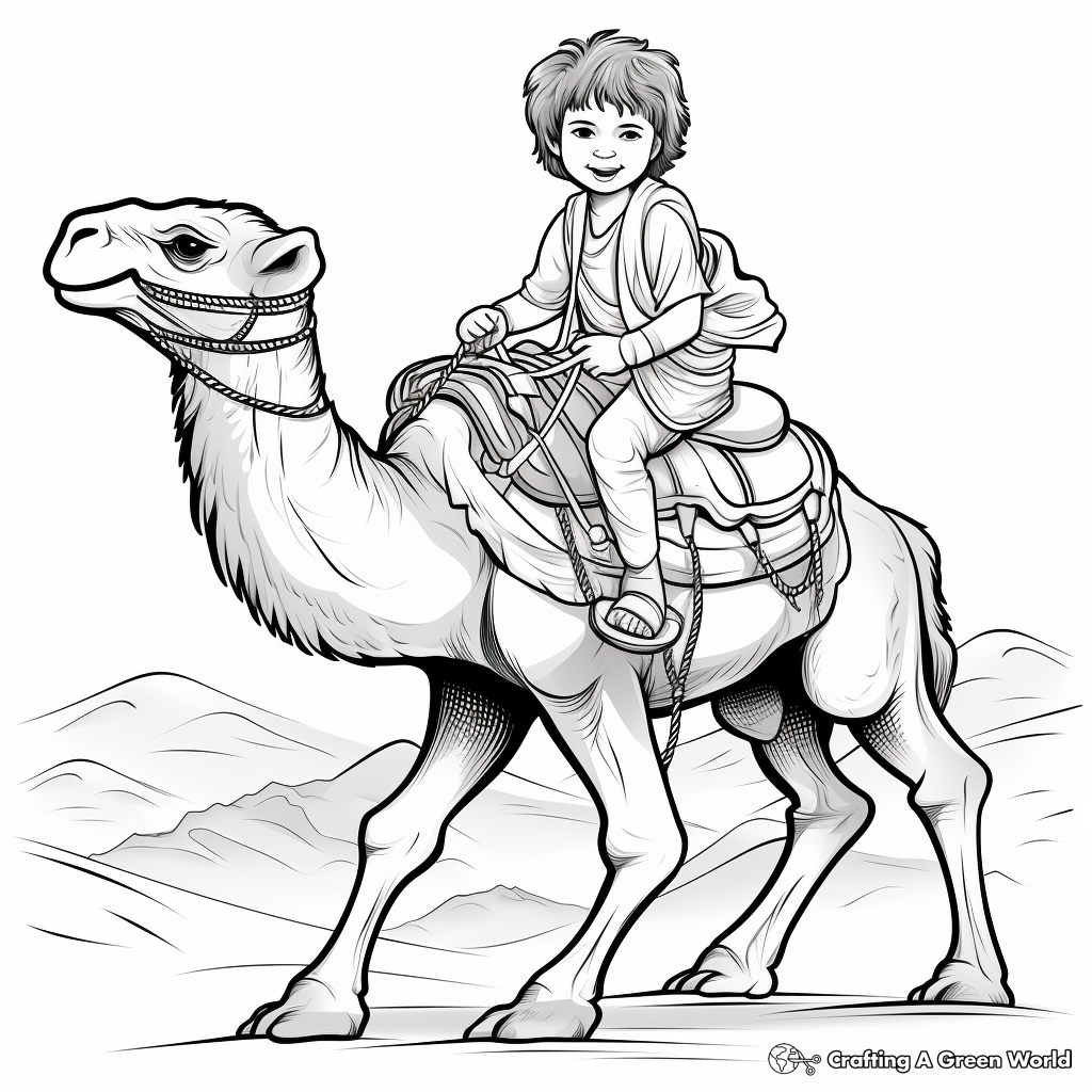 Camel in desert coloring pages