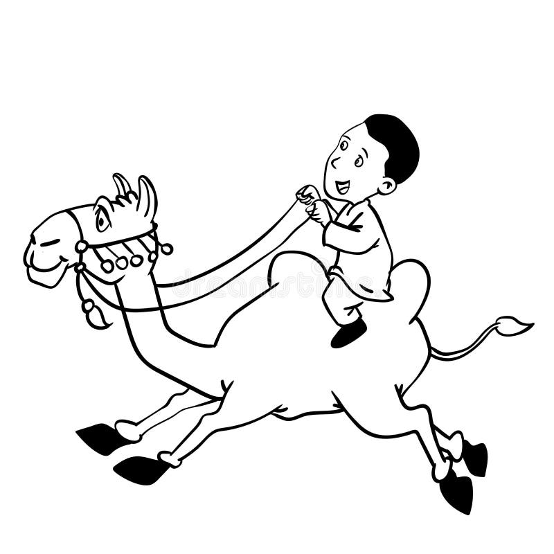 Illustration of a boy riding camel cartoon