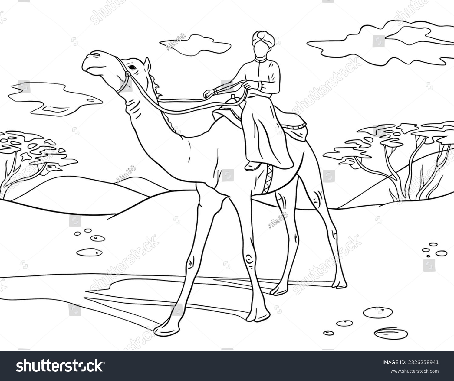 Camel bedouin outline illustration coloring page stock illustration