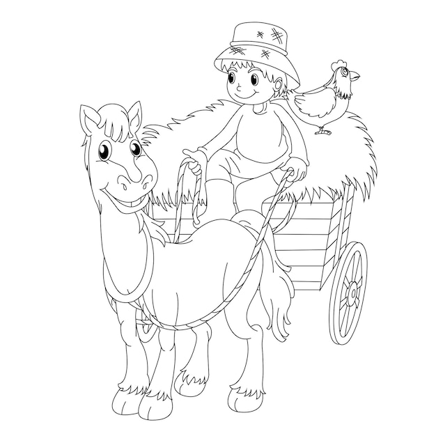 Premium vector a boy riding a cart with a camel and a bird on it