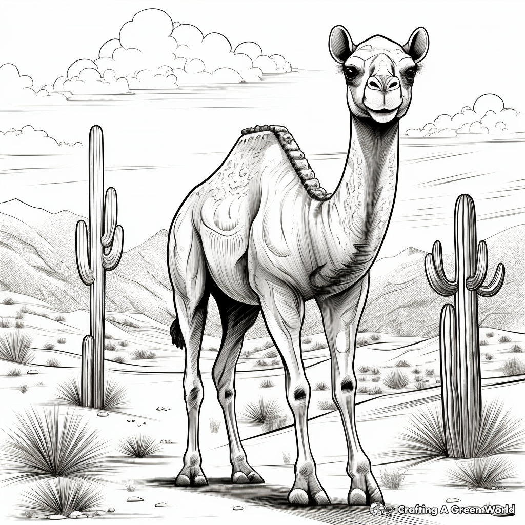 Camel in desert coloring pages