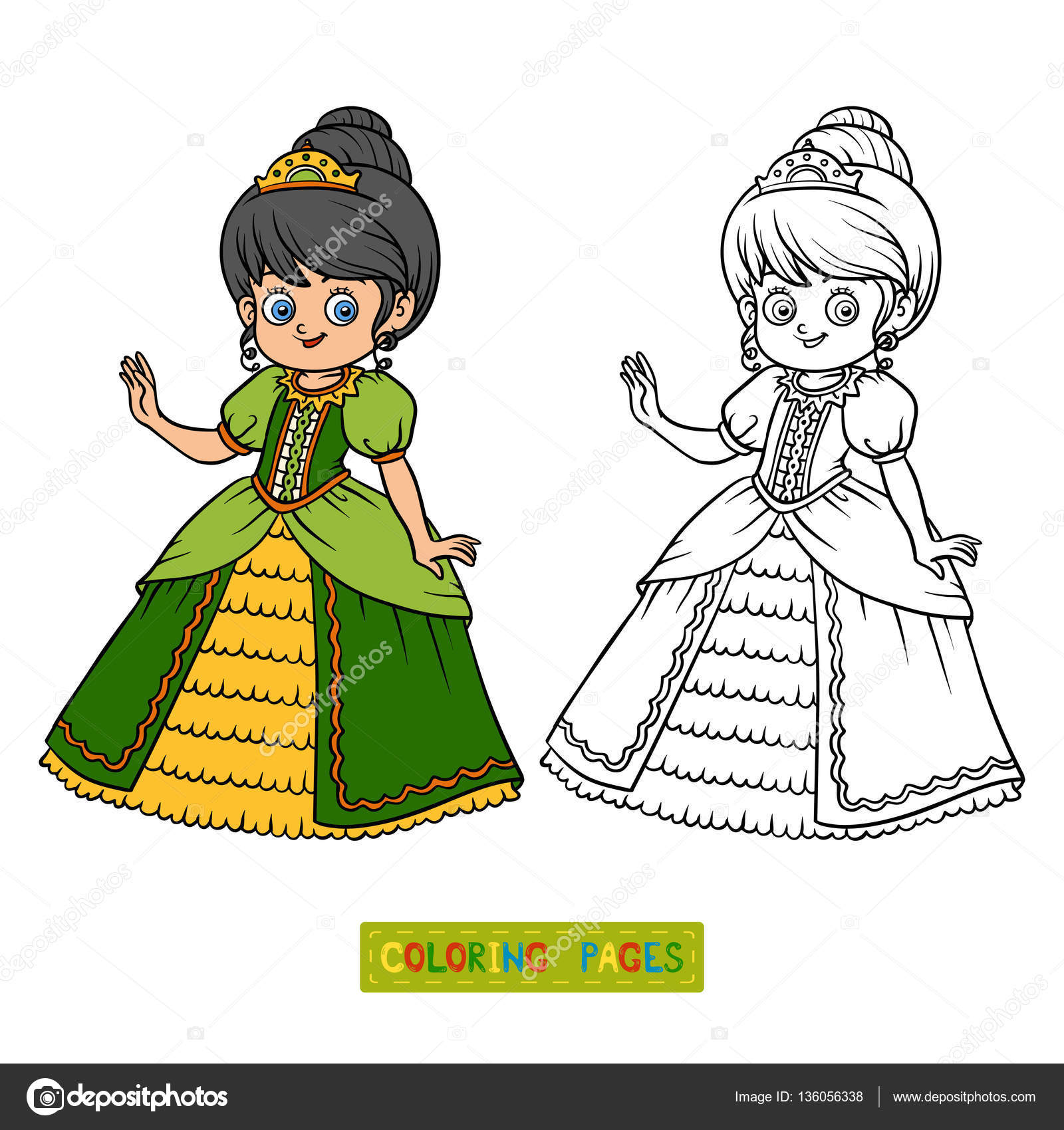 Livro para colorir personagem de desenho animado princesas vetores de stock de ksenyasavva