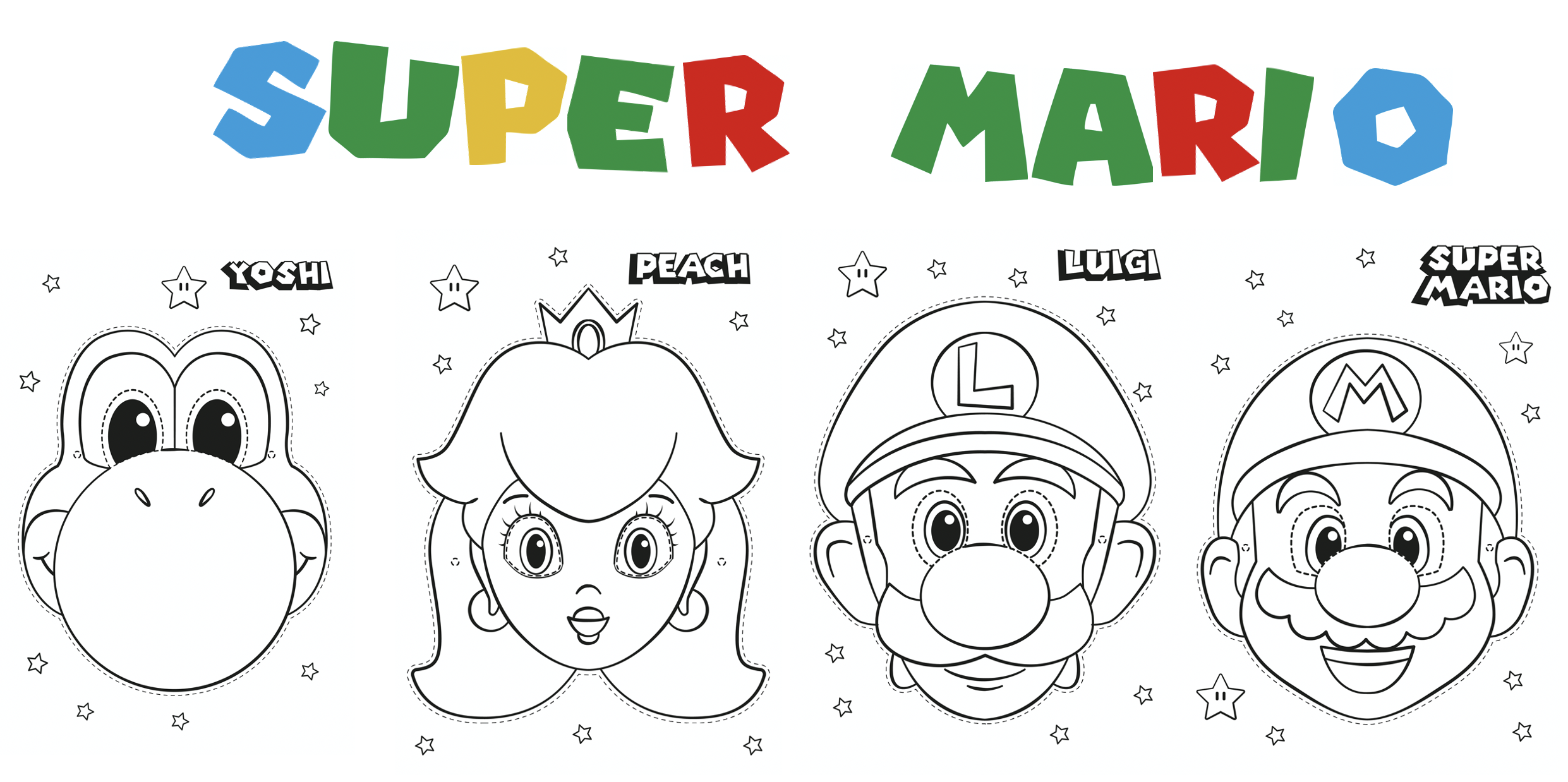 Mascaras de mario luigi yosi y peach colorear y recortar