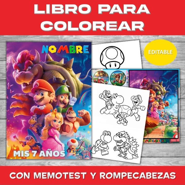 Libro imprimible colore super mio bros editable